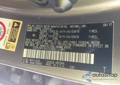 2017 Toyota Highlander Limited/Ltd Platinum from USA, damaged, VIN 5TDYZRFH1HS227054